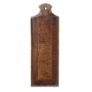 An English 18th century oak candle box with sliding bevel panel…