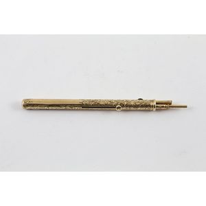 All 9ct engraved propelling pencil with dip-pen slide and knife