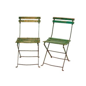Set of ten garden folding chairs, green-painted wood and metal…