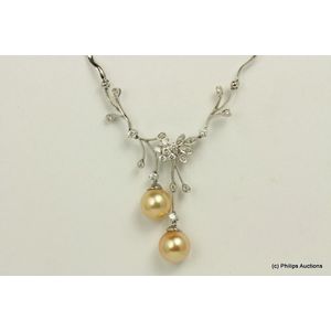 Golden South Sea pearl strand with diamond clasp