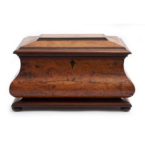 A Victorian burl walnut tea caddy 19th century, of sarcophagus…