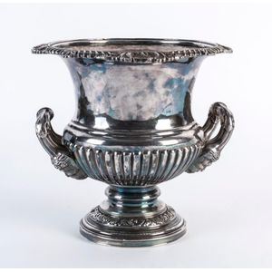 A heavy urn shaped silver plated champagne ice bucket, 19th…