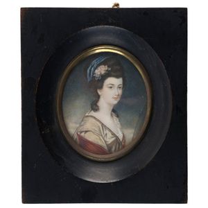 Miniature portrait of lady with blue ribbon in her hair,…