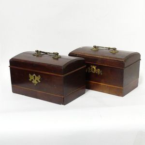 A near pair of early 19th century mahogany tea caddies, oblong…
