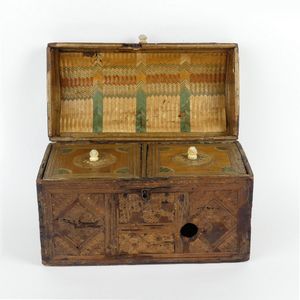 A rare early 19th century straw tea caddy, treasure chest'…