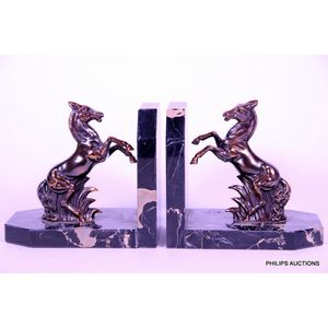 Vintage Art Deco Style Horse Head Bookends, Antiqued Brass Tone