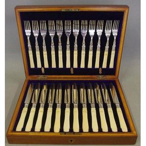 Antique Silver Cutlery Set for 12 with Ivory Handles - Flatware/Cutlery ...