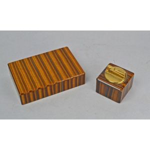 An Art Deco tiger eye cigarette box and table lighter c.1930 -…
