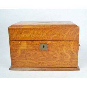 A Victorian oak tea caddy box late 19th century with two lidded…