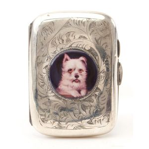 A 1926 sterling silver and enamel cigarette case with terrier…