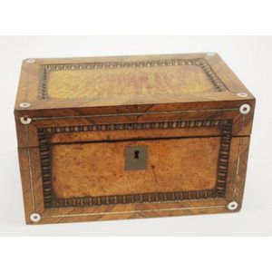 19th century walnut tea caddy with mother of pearl inlay and…
