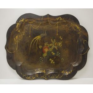 Victorian papier mache tray decorated with a peacock, flowers…