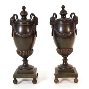 Pair of Regency bronze cassolettes (urns converting to…