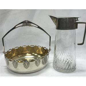 A WMF silver plate fruit bowl & a crystal & silver plate claret…