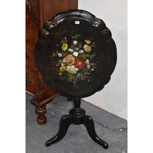 19th century French papier mache tilt top wine table, inlaid…