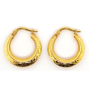 Solid 9ct Yellow Gold Circle Pattern Open Drop Ladies Earrings 1.2g Gift Boxed