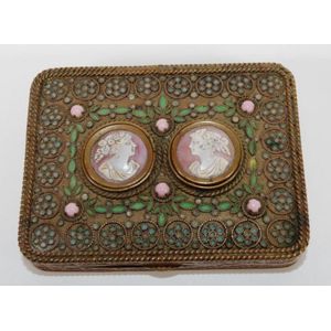 Vintage French brass cigarette case ceramic cameo decoration to…