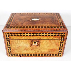 Victorian mahogany sewing box inlaid decoration, with mother of…