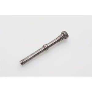 A small sterling silver seal top telescopic pencil, amber inset,…