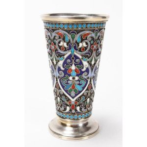 19th century Russian silver & enamel kiddush cup, of tapering…