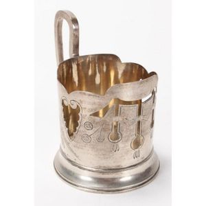 Russian silver teacup holder, of cylindrical form, with…