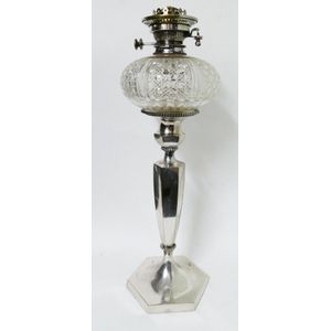 An Edwardian silver plate banqueting lamp, the tapering…