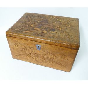 A New Zealand timber folk art jewellery box, carved in low…