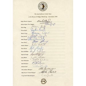 South Africa: Team sheets comprising 1992 World Cup (2);…