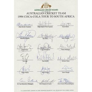 1994 Australian team to South Africa, official team sheet with…