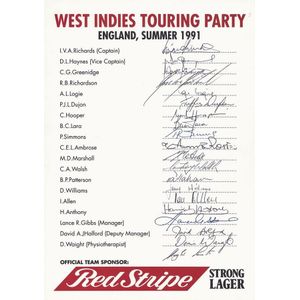 1991 West Indies Team to England, official team sheet with 19&hellip;
