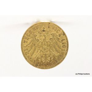 A gold German States Lubeck 10 mark coin 1901, 22ct yellow gold,…
