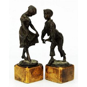 Cold painted bronze pair of signed figures of dancing children…