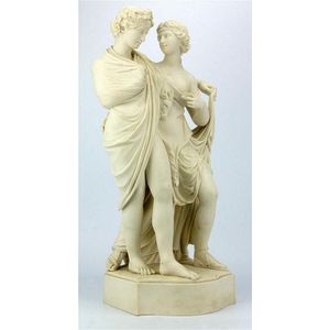Victorian parian 'Bacchus & Ariadne' figure group draped in…