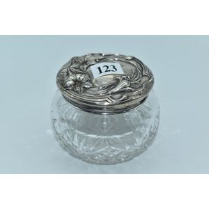 Sterling silver topped crystal dressing table pot
