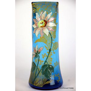 An Art Nouveau enamel decorated vase by Legras, circa 1900, a…