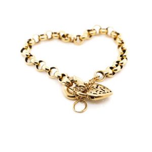 9ct yellow gold belcher chain bracelet and heart padlock, with…
