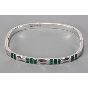 Mexican sterling silver and malachite bangle, of shaped form,…