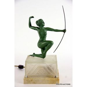 A fine Art Deco spelter and glass figural table lamp, circa…