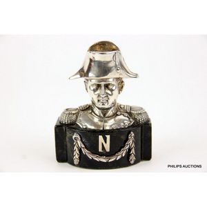 A sterling silver desk top paperweight bust of Napoleon, 1908…