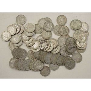 Eighty Australian six pence coins silver coins 1954-1958