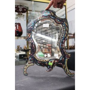 Antique French Champleve enamel boudoir mirror, approx 44 cm…