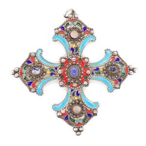 Champleve enamel & silver pectoral cross set with semi precious…