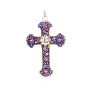 Antique French champleve' enamel cross, size 8 x 5 mm