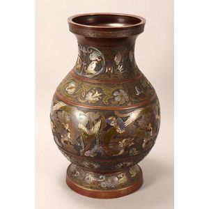 Antique Japanese Bronze/Brass Vase with Samurai. 18 High. I'm