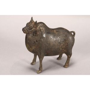 Chinese Bronze Bull Figure with Incised Decoration - Bronze - Oriental