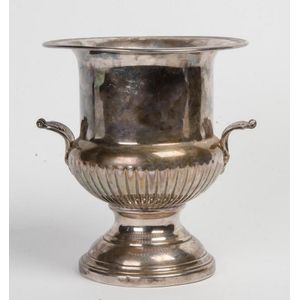 A silver plated twin-handles campagna shaped wine cooler,…