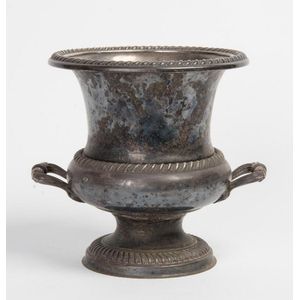 A silver plated twin-handles campagna shaped wine cooler,…