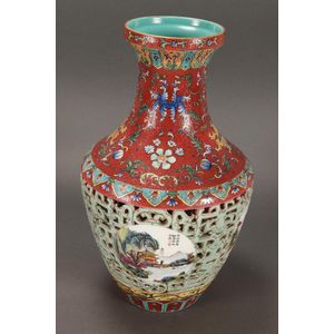 Chinese pierced porcelain vase, of baluster form, the body…
