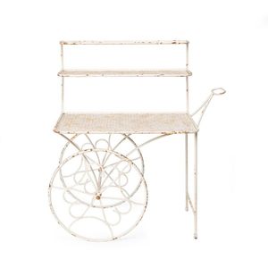 A white painted cast iron three-tier planter trolley, French,…