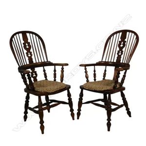 A pair of 19th century elm Windsor armchairs, solid&hellip;